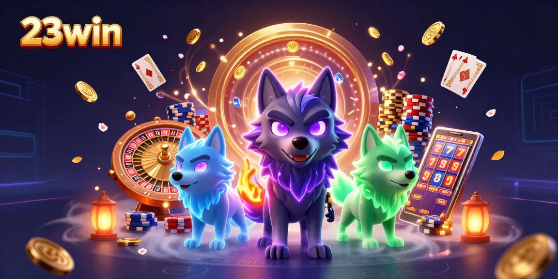 Engage with thrilling gaming experiences at 23win, featuring ghostly wolves, golden coins, and casino elements.