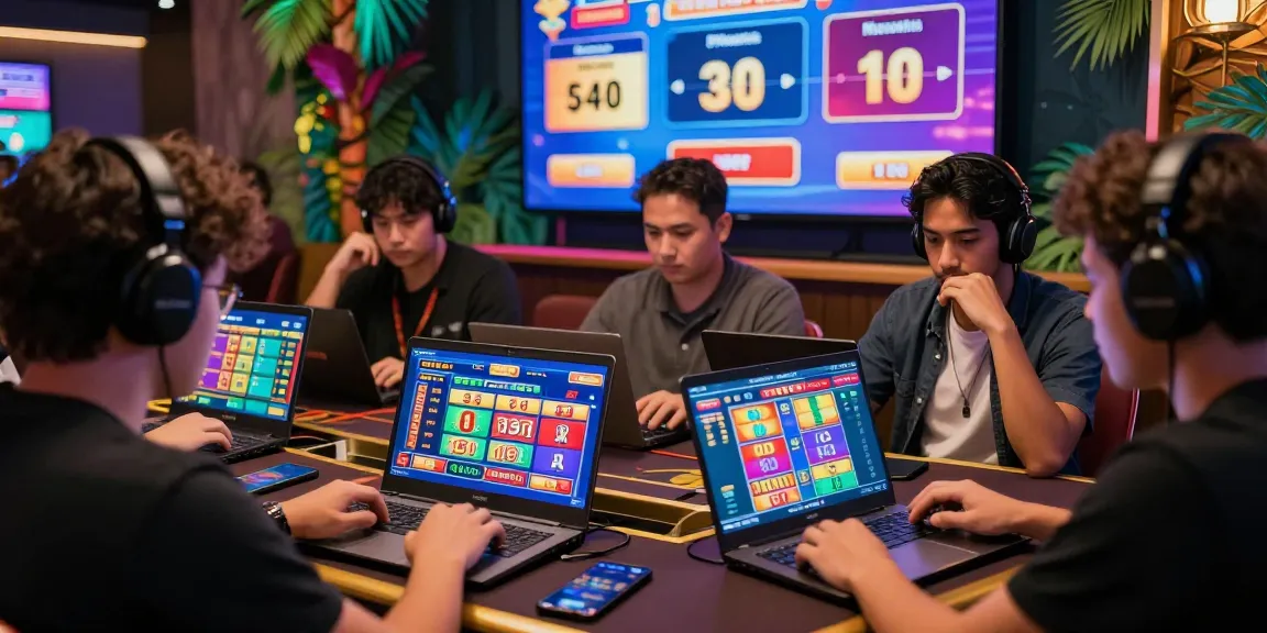 Pengalaman bermain togel online di Juragan77 dengan latar warna-warni, antusiasme pemain, dan grafik hasil langsung.