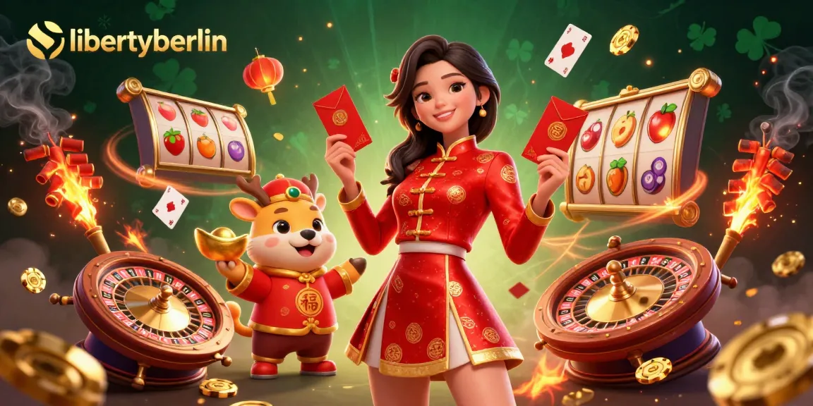 Watch libertyberlin's beautiful Asian woman celebrate gambling wins with vibrant red envelopes and rich casino symbols.