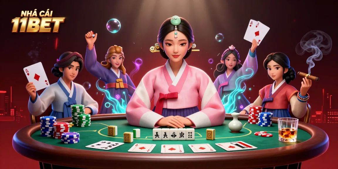 Experience NHÀ CÁI 11BET with immersive 3D casino action and elegant character scenes.
