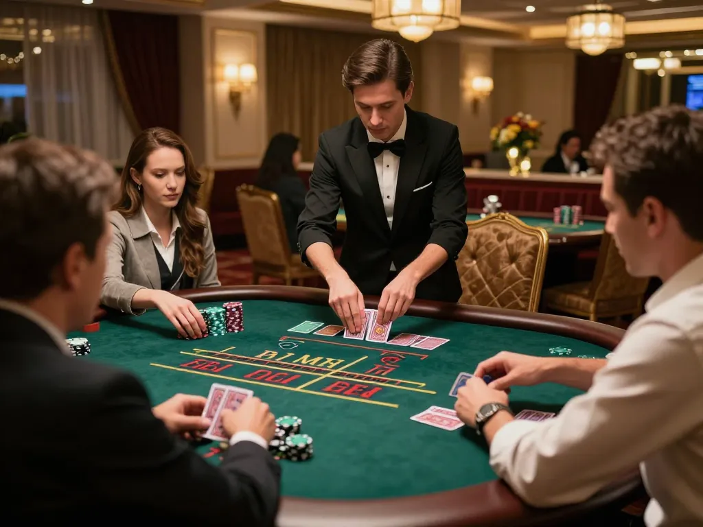 Engaging players in a live casino Malaysia blackjack game with professional dealer and luxurious decor.