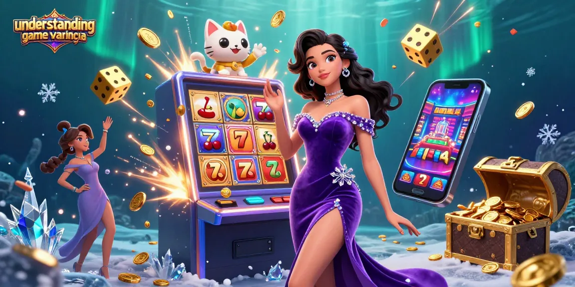 Enhance your understanding game variance with a lavish casino scene featuring jackpots and fortune symbols.