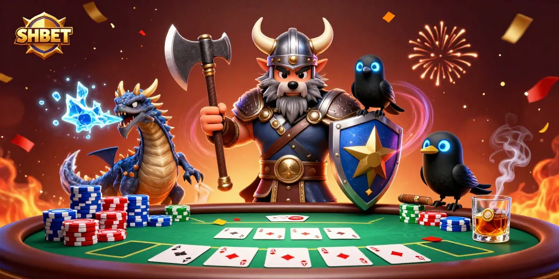 Experience the thrill of SHBET with a Viking wolf warrior at a vibrant poker table.