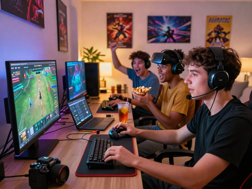 Engaging Playexch247 gaming session with friends in a lively living room setting