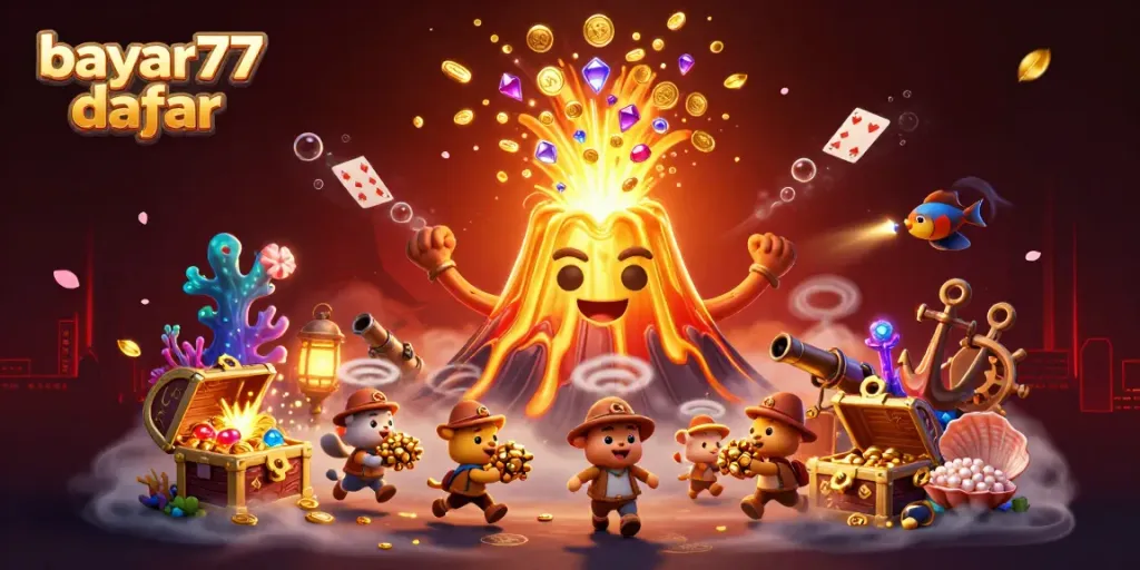 Experience thrilling action with bayar77 daftar as golden treasures erupt from a victorious volcano.