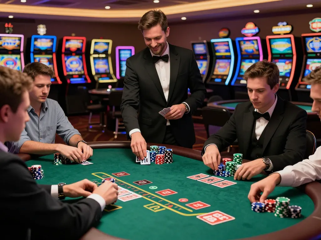 Nohu90 players enjoying intense blackjack action at a lively casino table, showcasing vibrant gameplay.