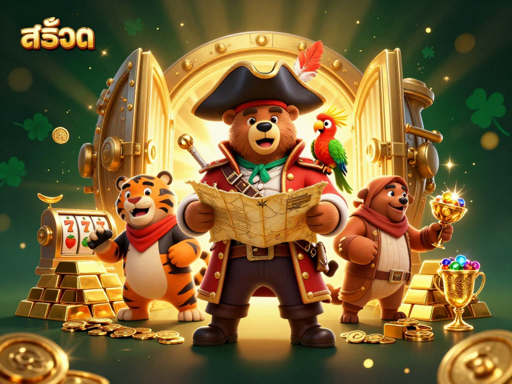 Engage in thrilling สล็อต adventures with a pirate bear, a tiger first mate, and treasures all around.