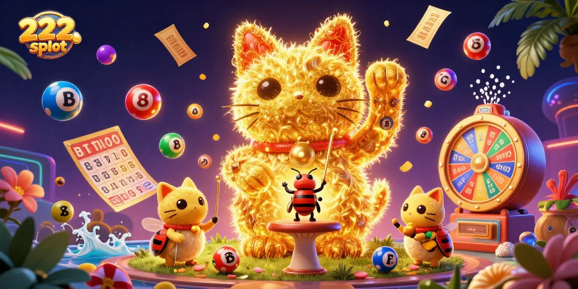 Menangkan hadiah menarik di 222slot dengan ilustrasi slot yang penuh warna dan elemen kasino berkilau.