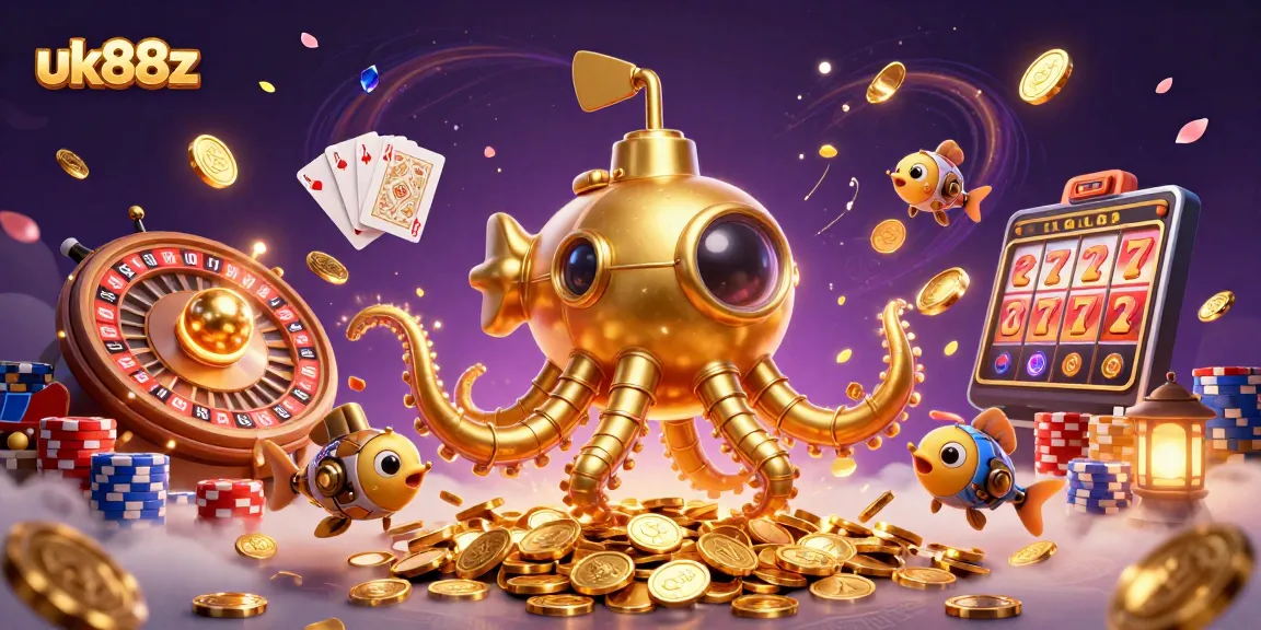 engage with uk88z and win big in a vibrant casino illustration featuring a kraken and gold coins