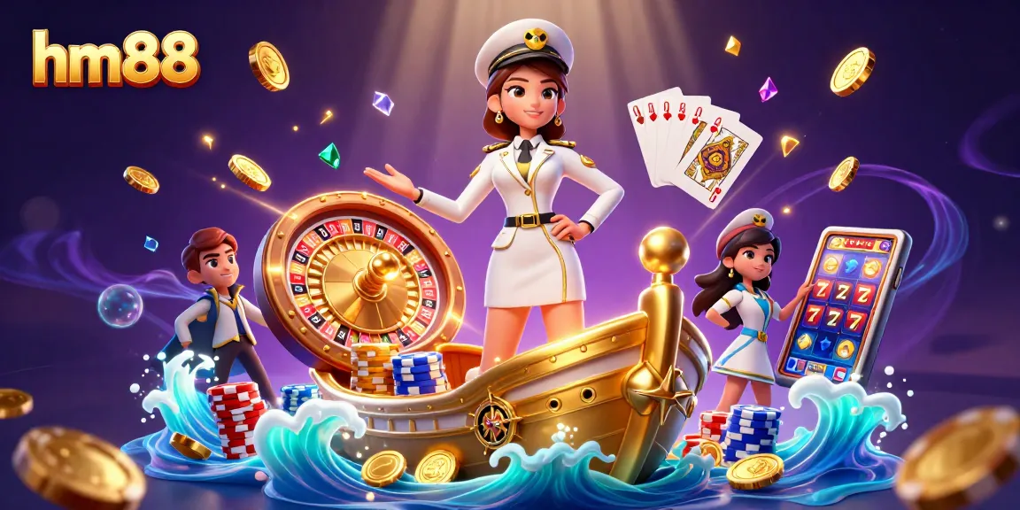 Experience the excitement of hm88 as coins cascade in a vibrant casino setting with a glamorous Asian dealer.
