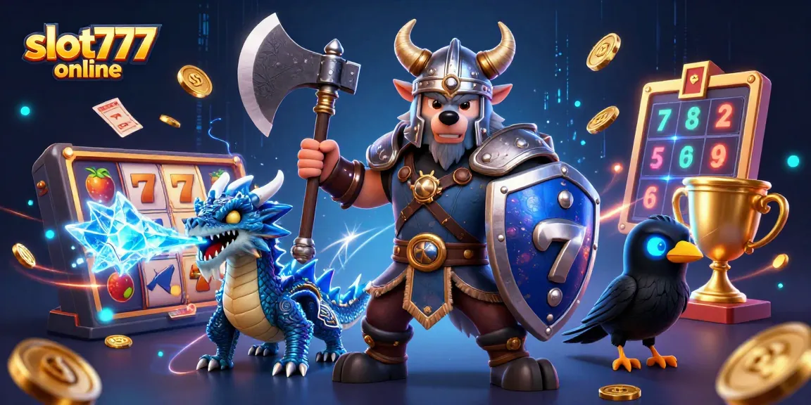 Experience dynamic slot777 online action with 3D Viking warrior, dragon, and animated reels.