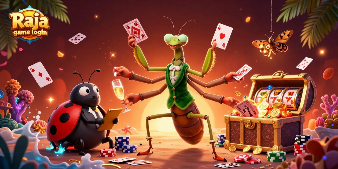 Experience thrilling Raja game login action with vibrant cards, jewels, and colorful characters.