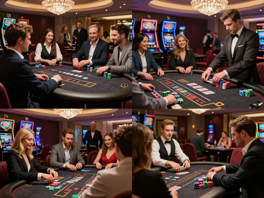 Experience intense blackjack gameplay at SC88 casino with smartly dressed players and professional dealers.