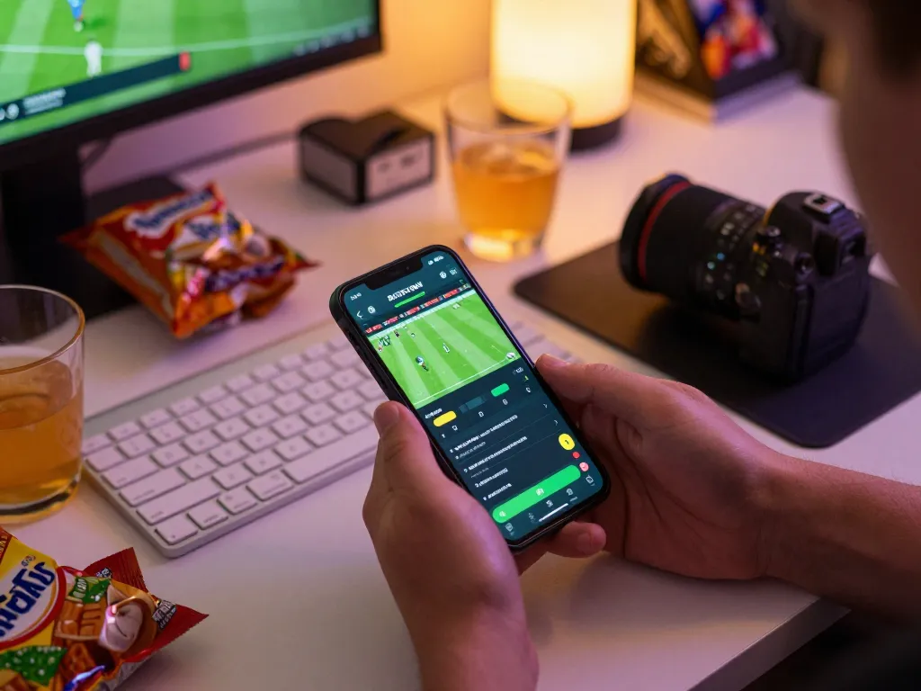 Engaging sports betting moment with o8 app on smartphone showcasing live events