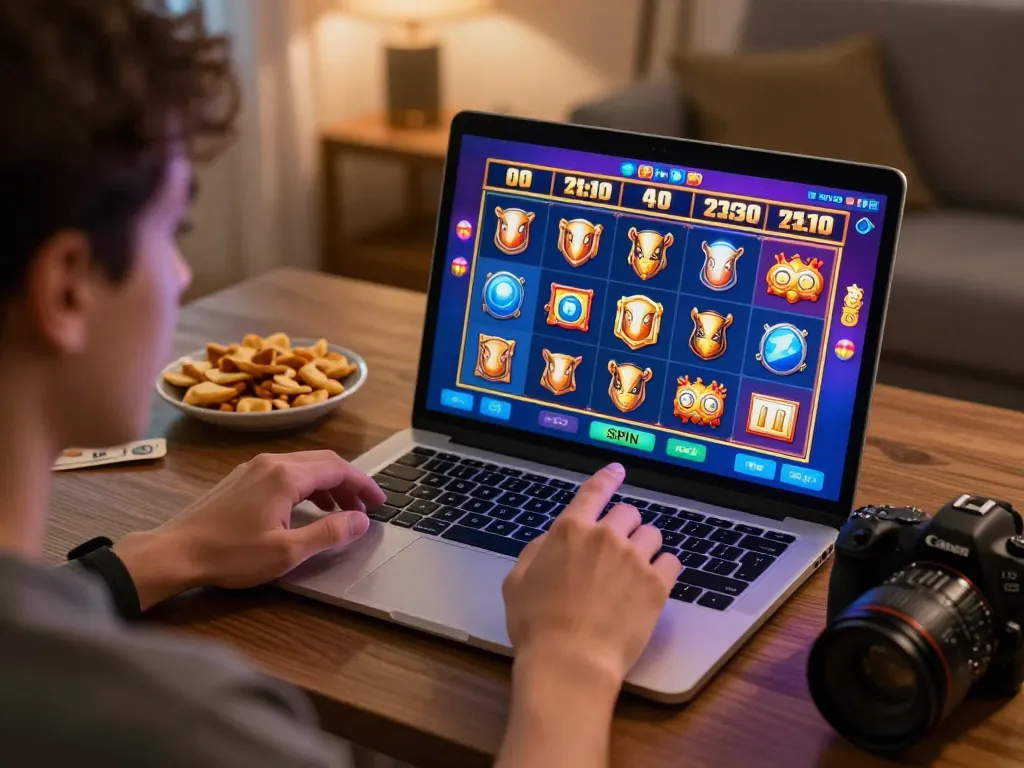 Engaged player spinning slots in online gaming session, exploring slot gacor hari ini for better wins.