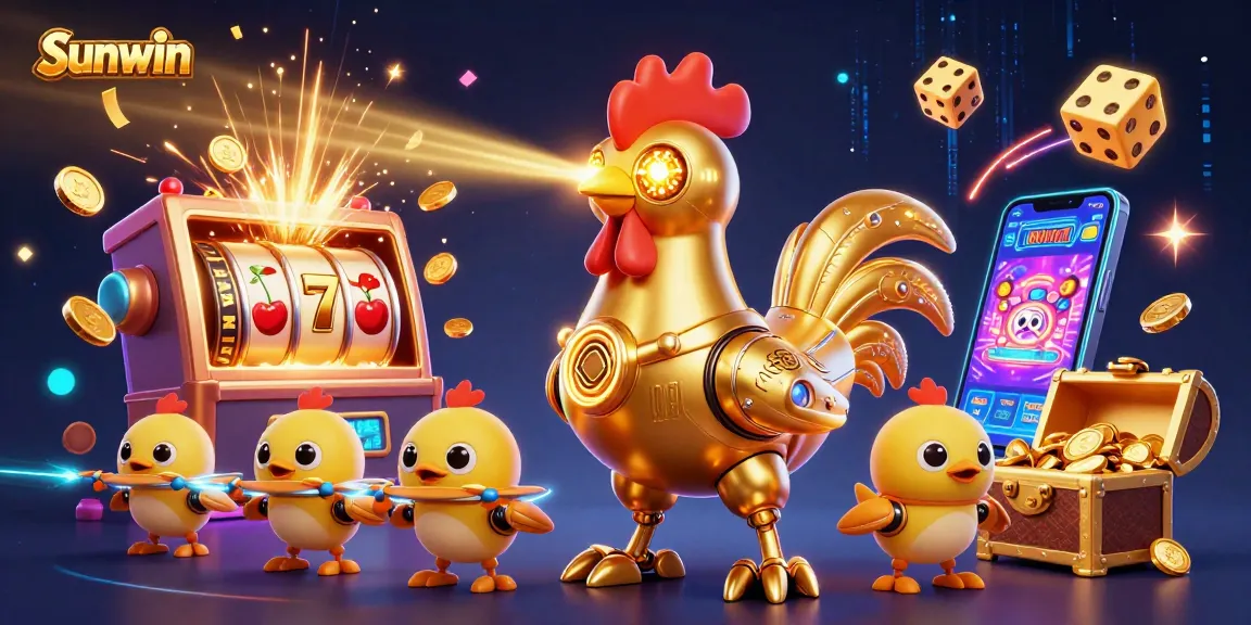Experience the excitement of Sunwin's slot games with vibrant visuals and dynamic elements in this captivating scene.