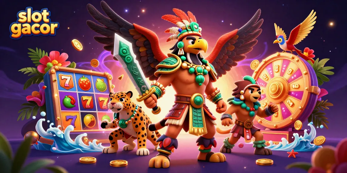 Slot gacor dengan fitur berkualitas dan simbol keberuntungan dalam ilustrasi 3D yang menarik.