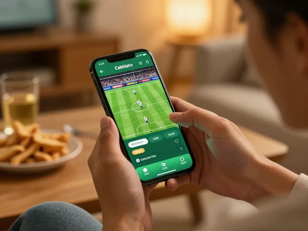 Cakhiatv app user engaged in live sports betting, showcasing an exciting mobile gaming experience.