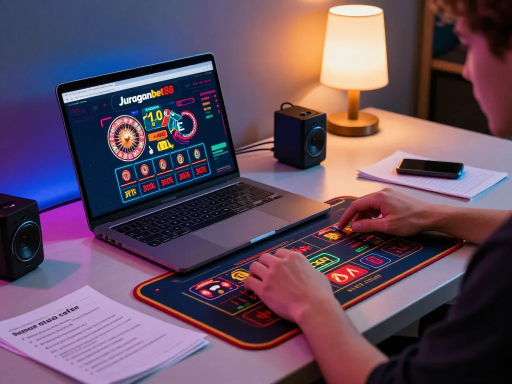Engaging gameplay on Juraganbet88's online roulette game on a sleek laptop.