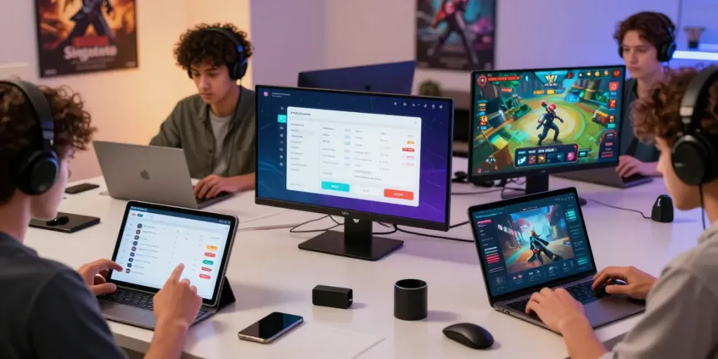 Engaged players on Singatoto platform calculating winnings and enjoying games.