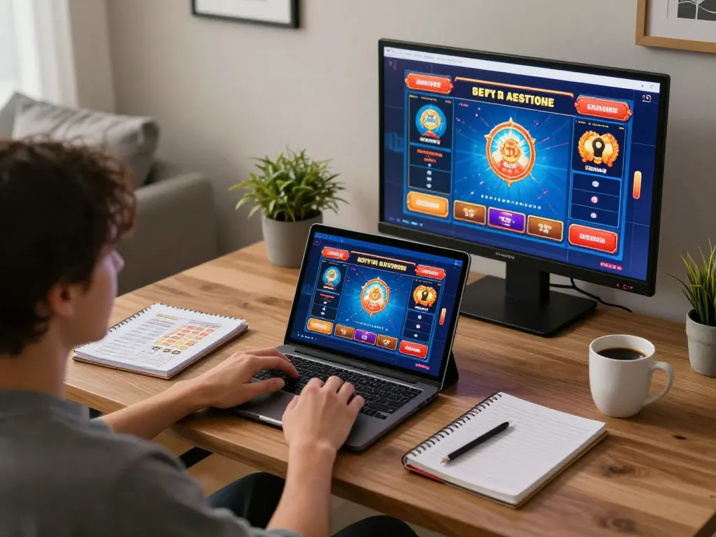 Player engaged in online casino gaming with F168 platform, showcasing a vibrant game interface and betting strategy notes.