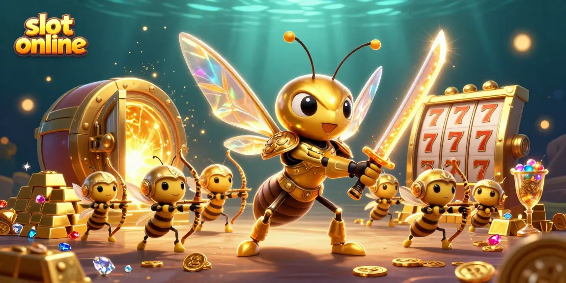 Engage with the slot online experience as a golden hornet samurai and bee archers surround treasures in a dynamic casino scene.