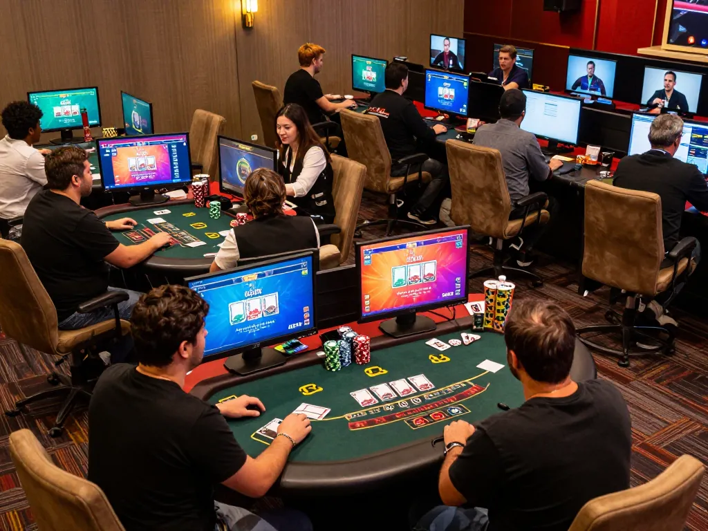 Nohu online casino experience with players immersed in live dealer blackjack gameplay, showcasing vibrant atmosphere