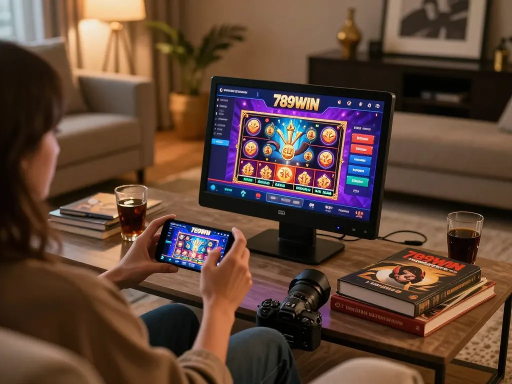 A player enjoying 789WIN mobile gaming experience in a cozy home setting with strategic notes.