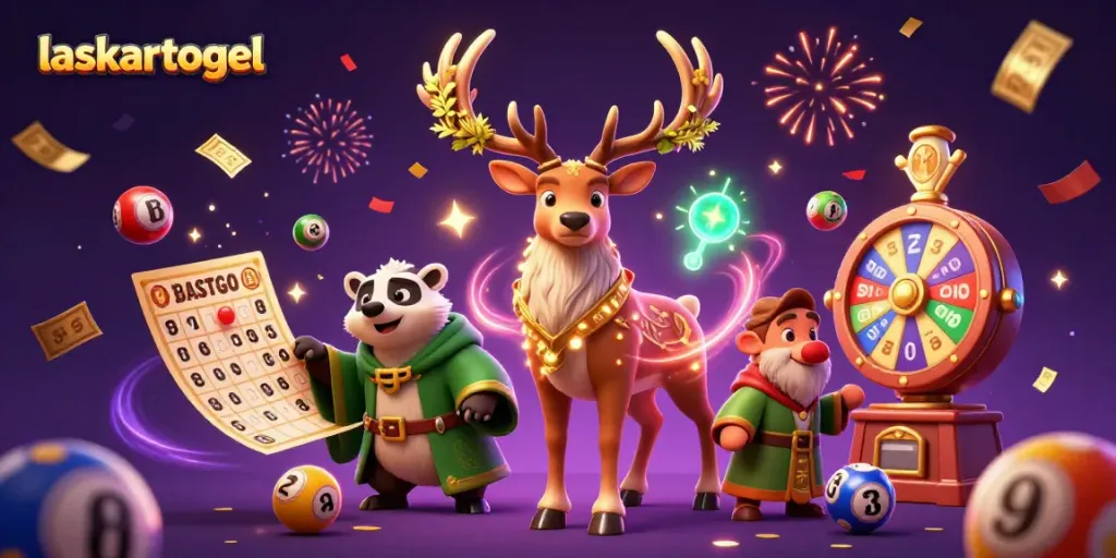 Engage with the vibrant world of laskartogel lottery featuring a druid stag, badger, and floating spirit lights.