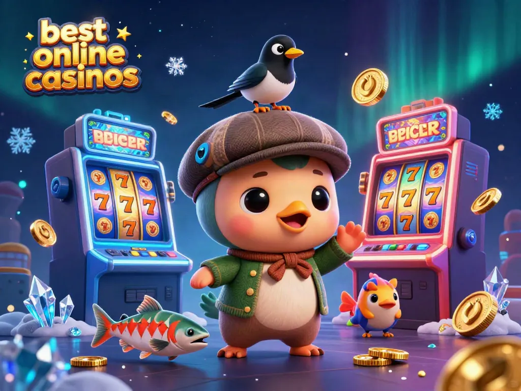 Experience the best online casinos with colorful slot machines, Nessie, and sparkling coins.