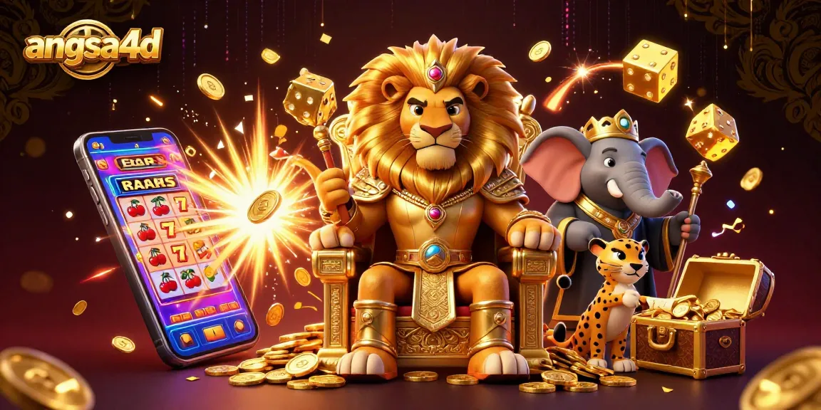 Experience angsa4d's exciting jackpot slots with a fierce lion king and vibrant casino elements.