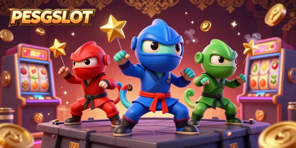 Slot online PESGSLOT memukau dengan ninja chameleon melakukan gerakan seni bela diri di atas atap.