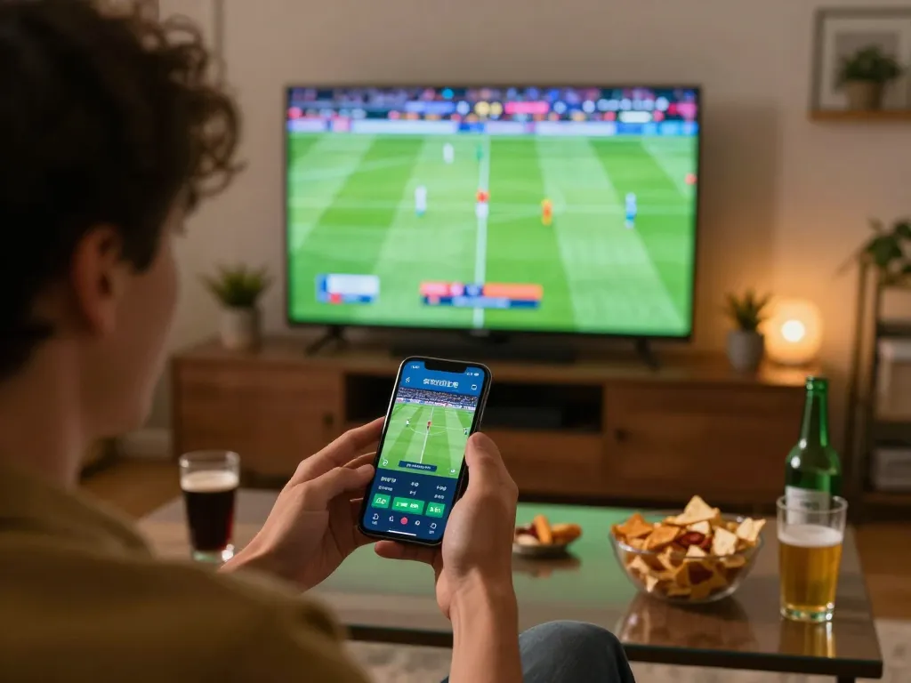 Excitedly placing bets on cakhia tv during a live football match at home.