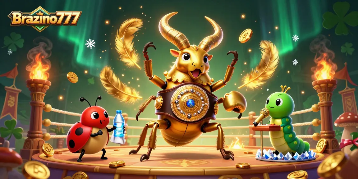 Brazino777 delivers thrilling 3D casino action with a golden stag beetle champion facing off in an exciting arena.