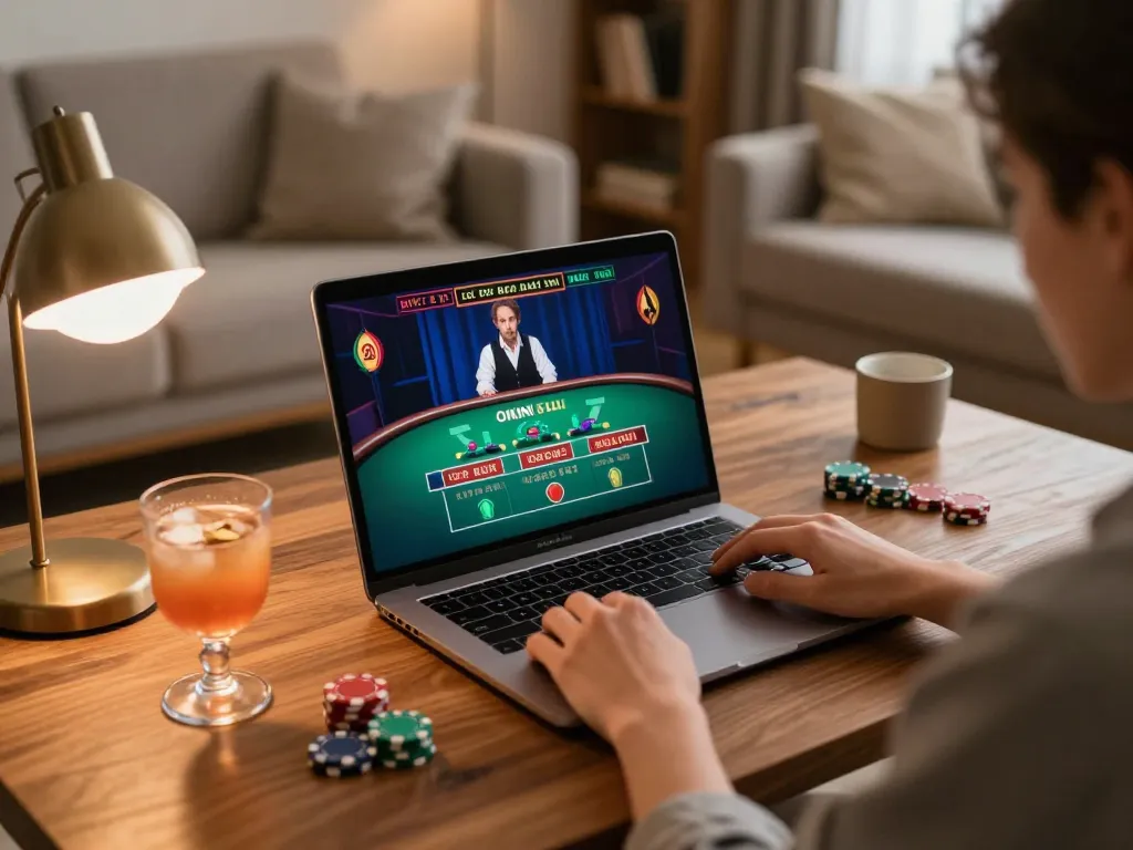 Engaging in live baccarat gameplay at home via SC88, showcasing a cozy setup with vibrant betting action.