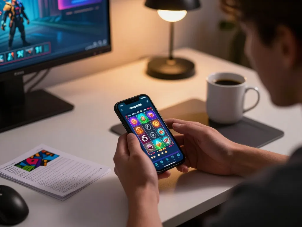 Permainan mobile yang menarik dengan aplikasi deragon88 di smartphone, menampilkan momen permainan slot yang penuh warna