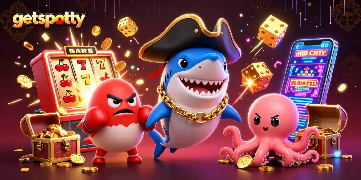 Engage with getspotty's dynamic slot casino scene featuring a pirate shark, pufferfish, and coins.
