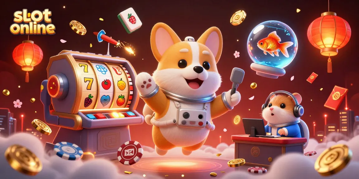 Engage with the excitement of slot online as a corgi astronaut navigates a vibrant casino in space.