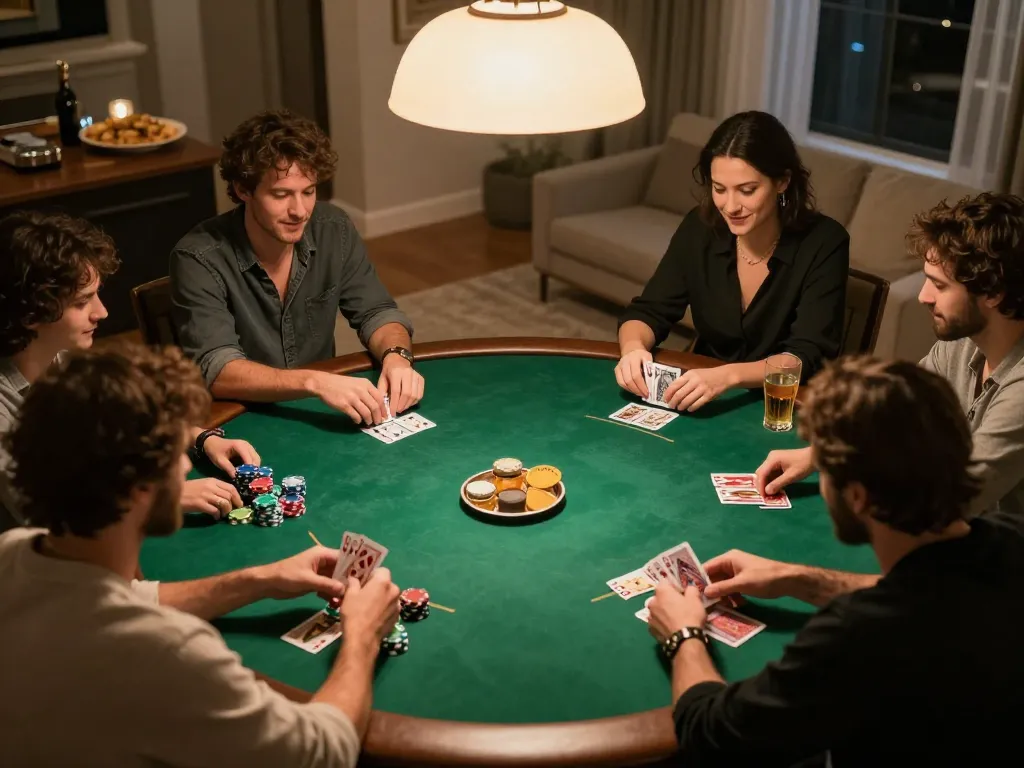Play poker game night with friends at home, featuring friendly competition and strategic gameplay at king33.