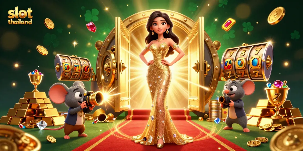 Spin to win with slot thailand - vibrant scene of luxurious casino life and glittering jackpots.