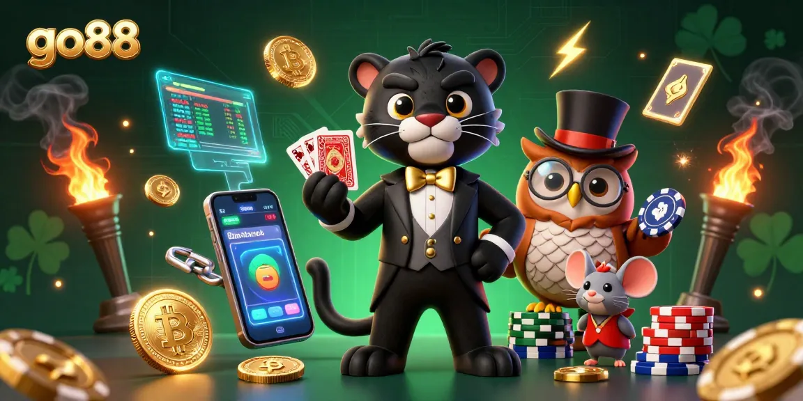 Engage in thrilling gaming with go88's stylish characters in a vibrant casino scene.