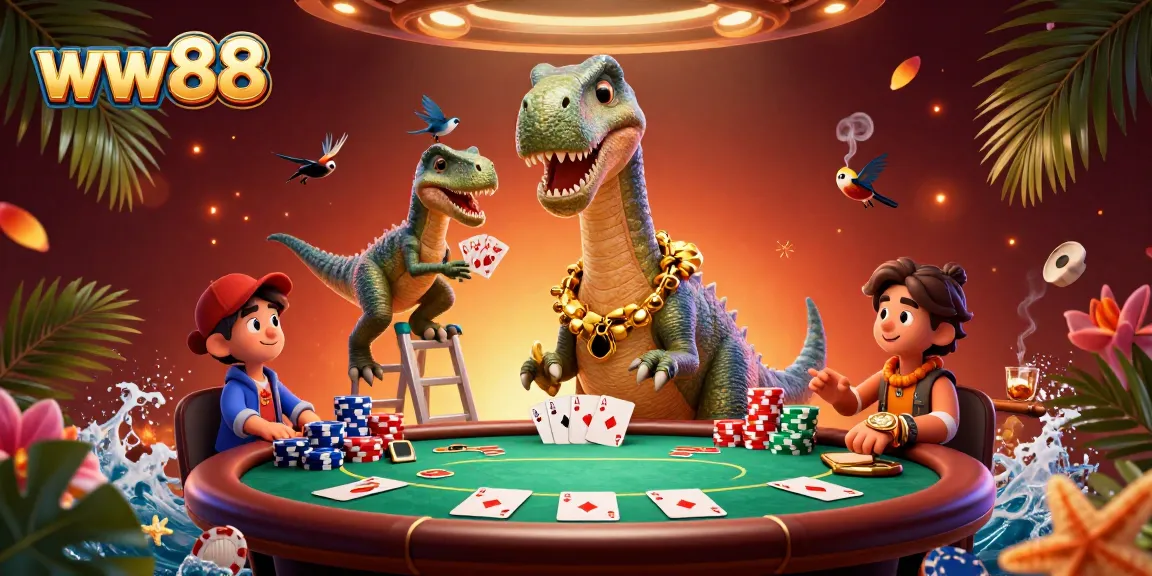 ww88 showcases an exciting 3D casino scene with poker characters and vibrant game elements.