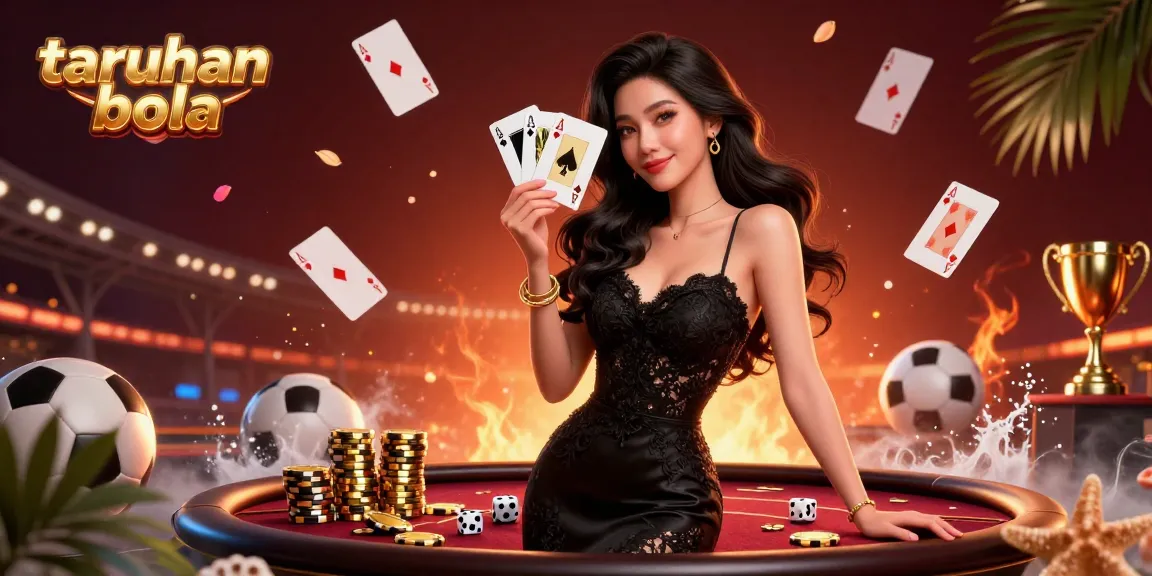 Experience taruhan bola with an elegant dealer showcasing sports betting excitement in a dynamic 3D scene.