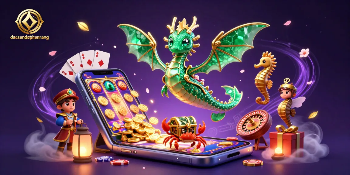 Engage in thrilling gambling adventure with dacsandatphanrang, featuring a vibrant sea dragon and dynamic casino elements.