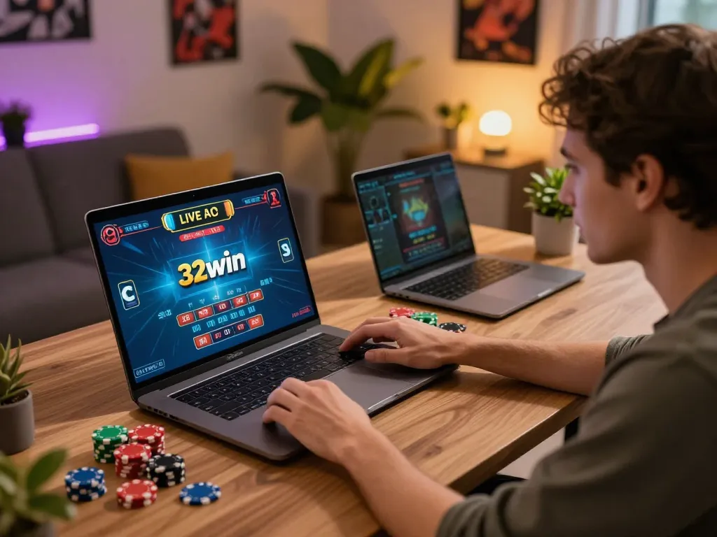 Experience dynamic online gaming with 32win in a cozy home setting.