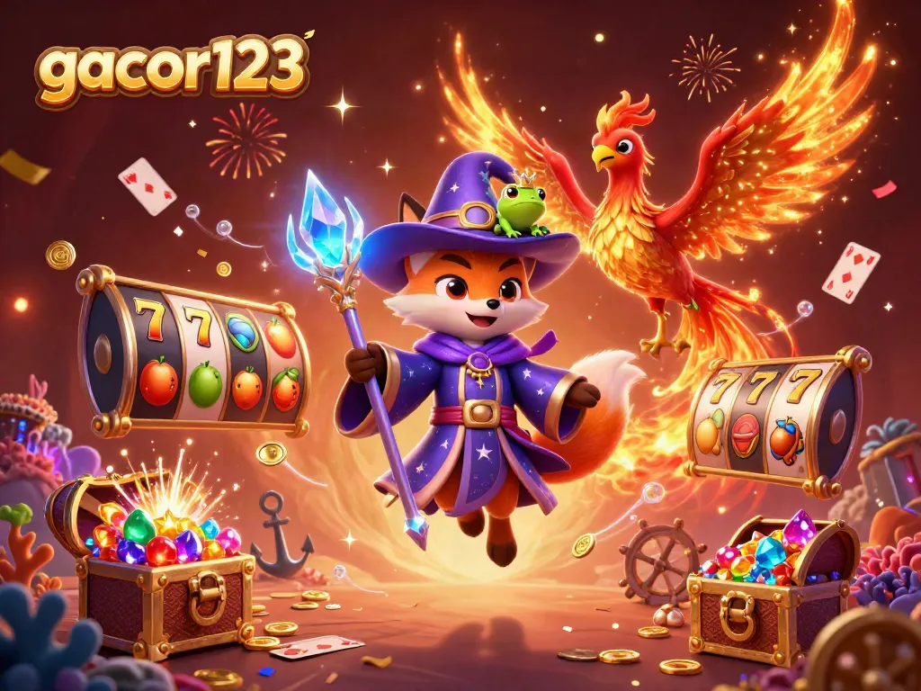 Experience thrilling gameplay with gacor123 in a vibrant casino setting featuring mystical characters and dazzling effects.