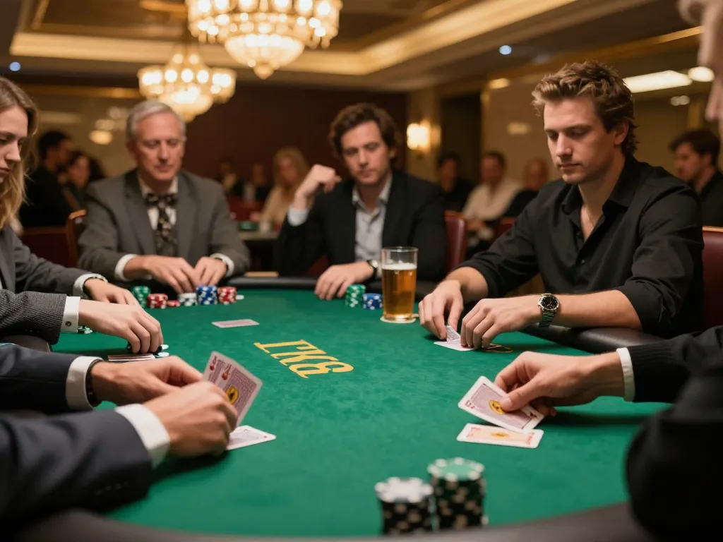 Players enjoying high-stakes poker at F168's elegant table, showcasing intense gameplay.