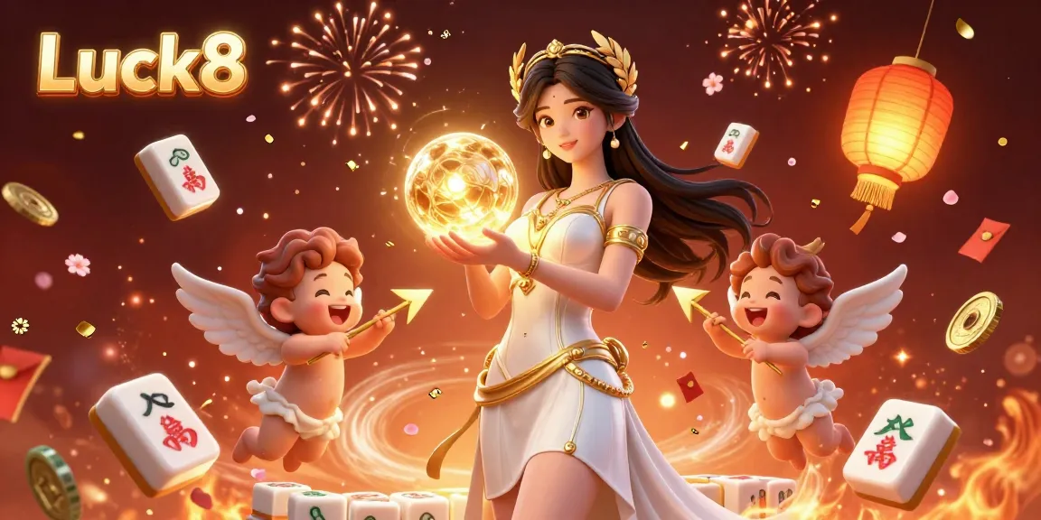 Experience thrilling gameplay with Luck8 in a vibrant 3D illustration featuring a goddess amid casino elements.