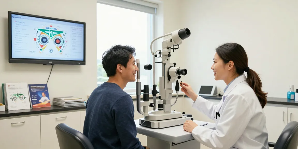 Consultation at SNU Eye Clinic, patient discussing eye care with professional.