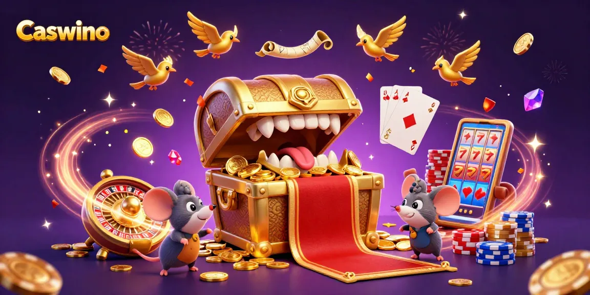 Play vibrant Caswino slots and jackpot games amidst cascading treasures and excitement.